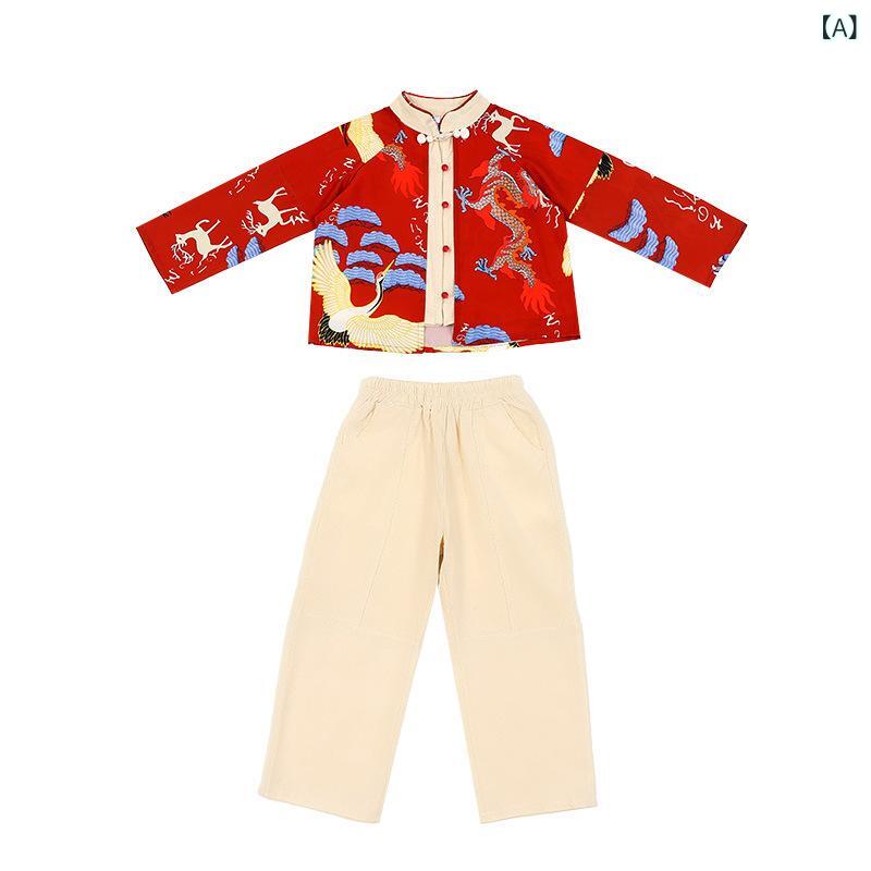 漢服 キッズ ベビー 男の子 女の子 中国風 唐装 チャイナドレス 民族衣装 長袖 ポリエステル 春秋 発表会 舞台衣装 イベント お祭り 普段使い お出かけ