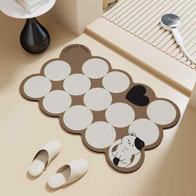 バスマット ミルク猫柄 珪藻土 吸水 速乾 滑り止め 変形デザイン バスルーム 洗面所 トイレ 玄関 足拭..