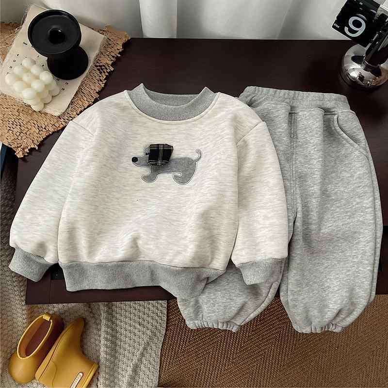 キッズ 男の子 冬 スウェットセットアップ 上下 裏起毛 厚手 綿 保温 防寒 クルーネック プルオーバー ..