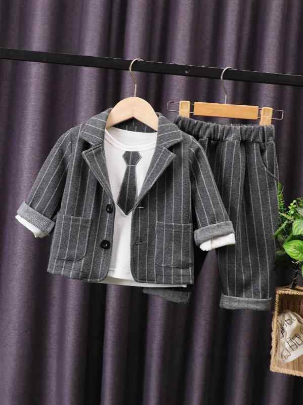 子供服 男の子 セットアップ スリーピース スーツ 春秋 カジュアル フォーマル 刺繡 ストライプ 長袖 ..