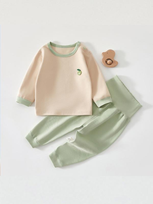 ベビー肌着 男女兼用 赤ちゃん服 秋冬春 コットン 綿 ハイウエスト 腹巻付き やわらか ふんわり 保温 あったか パジャマ ルームウェア インナー 上下セット セパレート 寝巻き 快適 伸縮性 長袖