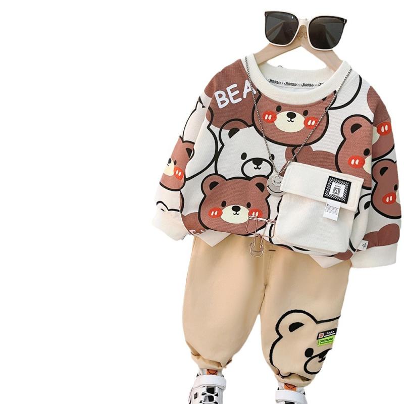 セットアップ キッズ 男女兼用 子供 春物 綿 コットン 柔らかい カートゥーン アニマル スウェット 長袖 長ズボン 2点セット 韓国風 かわいい カジュアル 普段着 部屋着