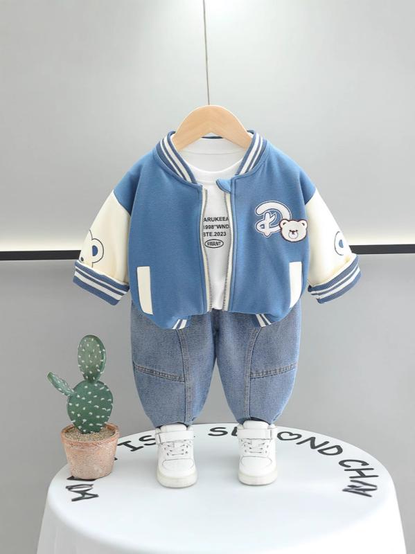 キッズ 男の子 ベビー セットアップ ベースボールウェア 春秋 3点セット 綿 長ズボン 長袖 かわいい お..