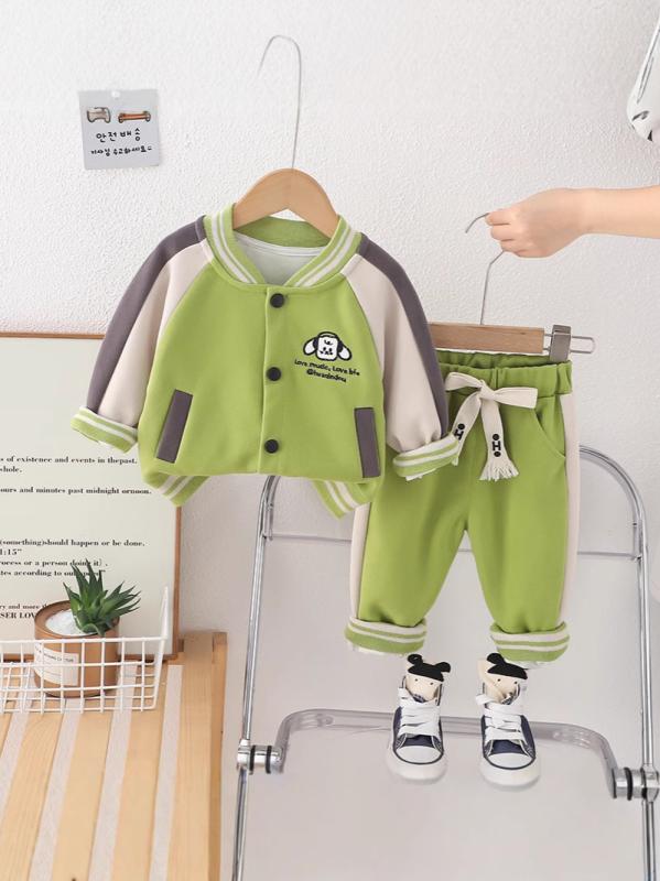 ベビー服 男の子 セットアップ ロンパース カバーオール ベースボールジャケット アウター 2点セット 長袖 春秋 韓国風 おしゃれ カジュアル お出かけ コットン ストライプ柄