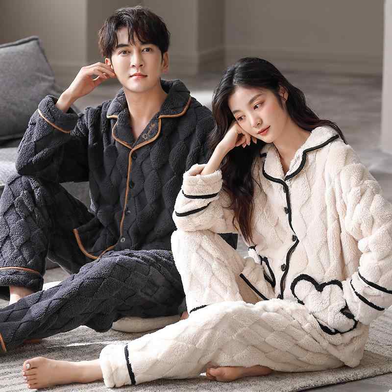 パジャマ レディース メンズ カップル ペア 秋冬 厚手 裏起毛 サンゴフリース シャギー もこもこ ふわ..