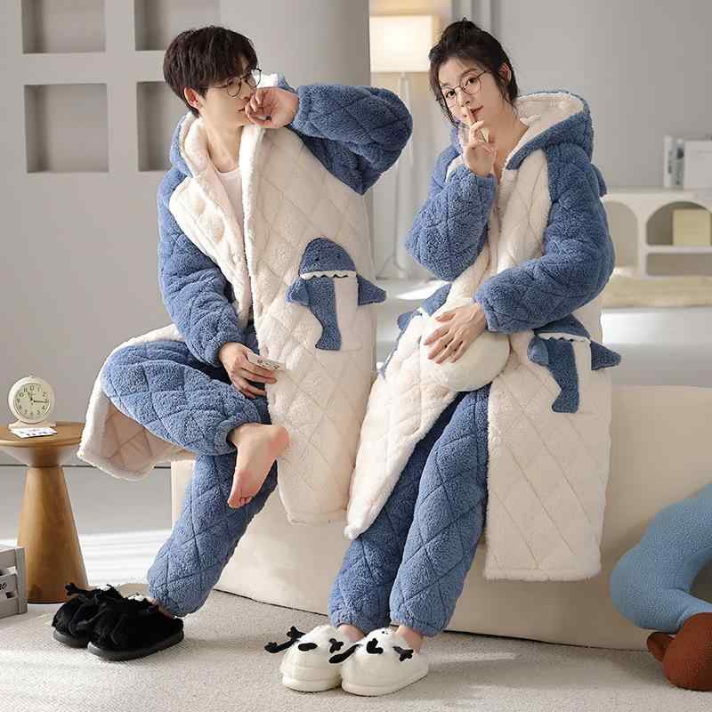 パジャマ カップル 冬用 メンズ レディース フランネル サンゴフリース 裏起毛 三層中綿入り 極厚 あっ..