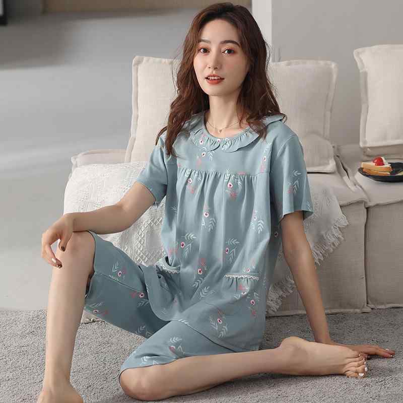 ルームウェア レディース 綿 コットン 半袖 七分丈パンツ 上下セット セットアップ ゆったり 大きいサイズ プラスサイズ 春夏 快適 通気性 カジュアル ワンマイルウェア