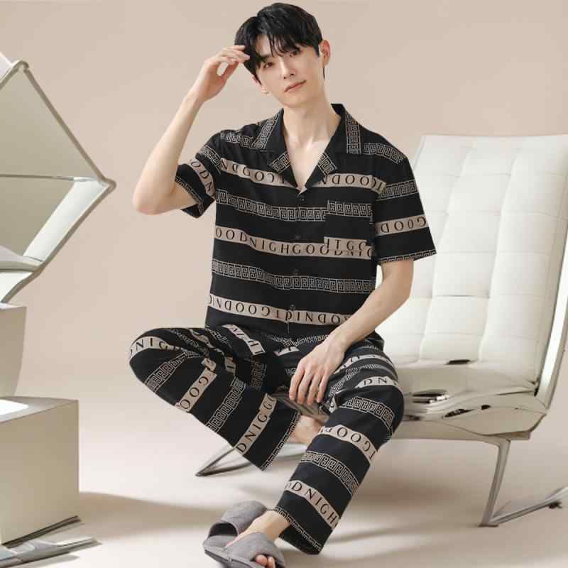 パジャマ メンズ 半袖 長ズボン 上下セット 綿 コットン 開襟 テーラードカラー 薄手 シンプル 高級感 ルームウェア 部屋着 ホームウェア ワンマイルウェア 快適 夏