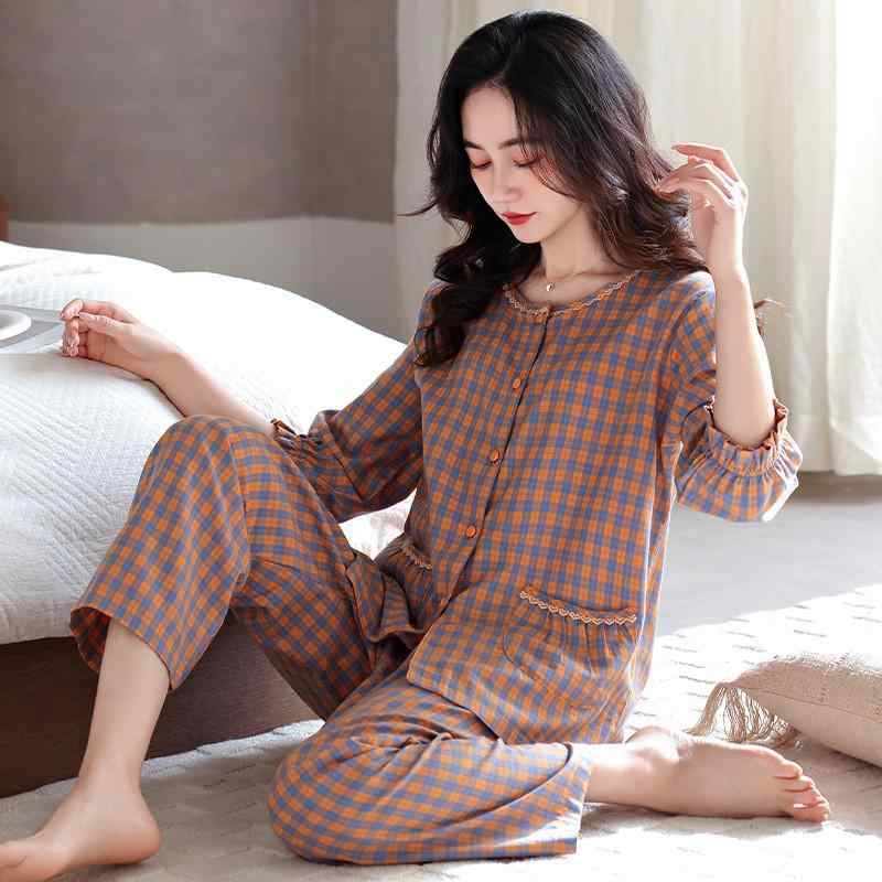 パジャマ レディース 春夏 七分袖トップス ロングパンツ セットアップ 薄手 涼しい ポリエステル 布帛 ..