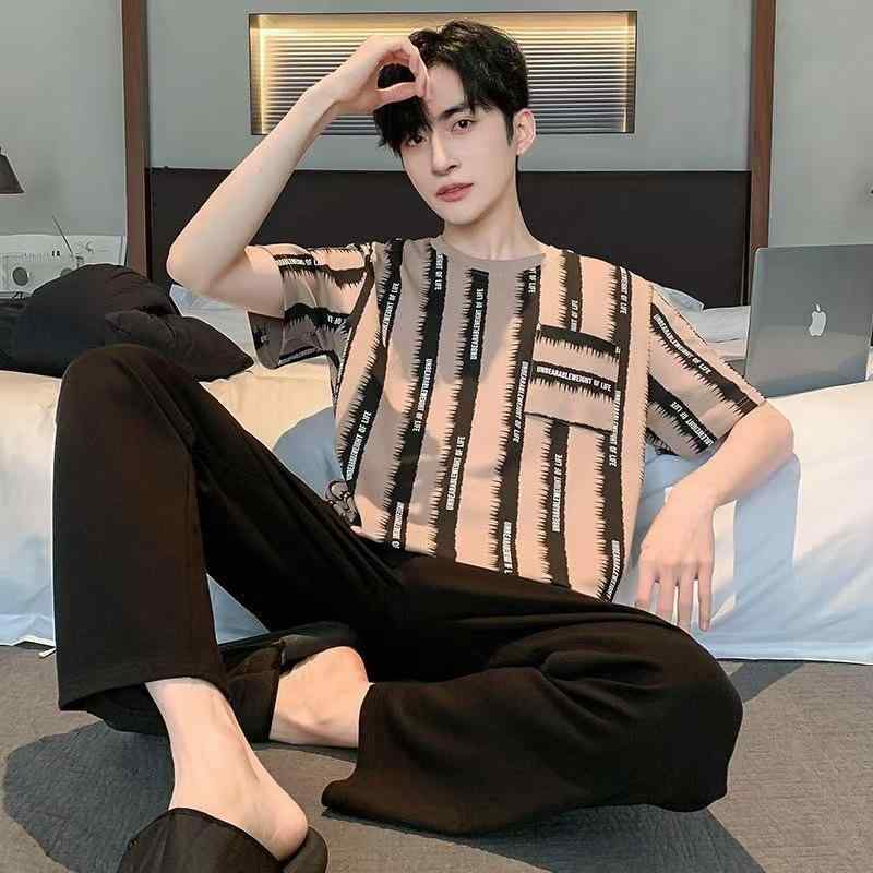 パジャマ メンズ モダール 春夏 半袖 長ズボン 上下セット 丸首 大きいサイズ ビッグサイズ ティーン向..