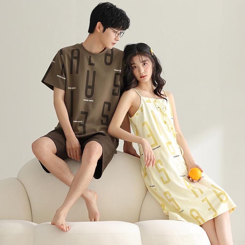 ルームウェア 男女兼用 春夏秋 綿 コットン 涼しい 快適 薄手 通気性 伸縮性 ゆったり 大きいサイズ パジャマ 丸首 半袖 ショートパンツ キャミソールワンピース 上下セット 部屋着 ワンマイルウェア