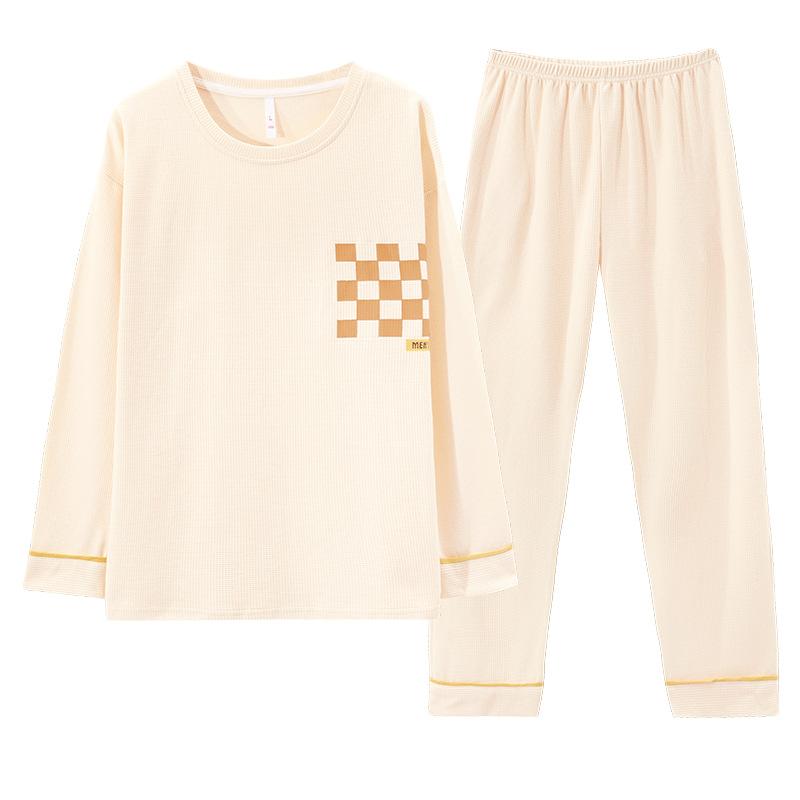 パジャマ ペア カップル 男女兼用 通年 ルームウェア 綿100% 長袖 長ズボン 上下セット プルオーバー ..