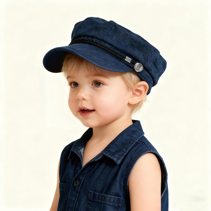 キャスケット キッズ ジュニア デニム コットン ニュースボーイ ドライバー ブラック 黒 レトロ ブリテ..