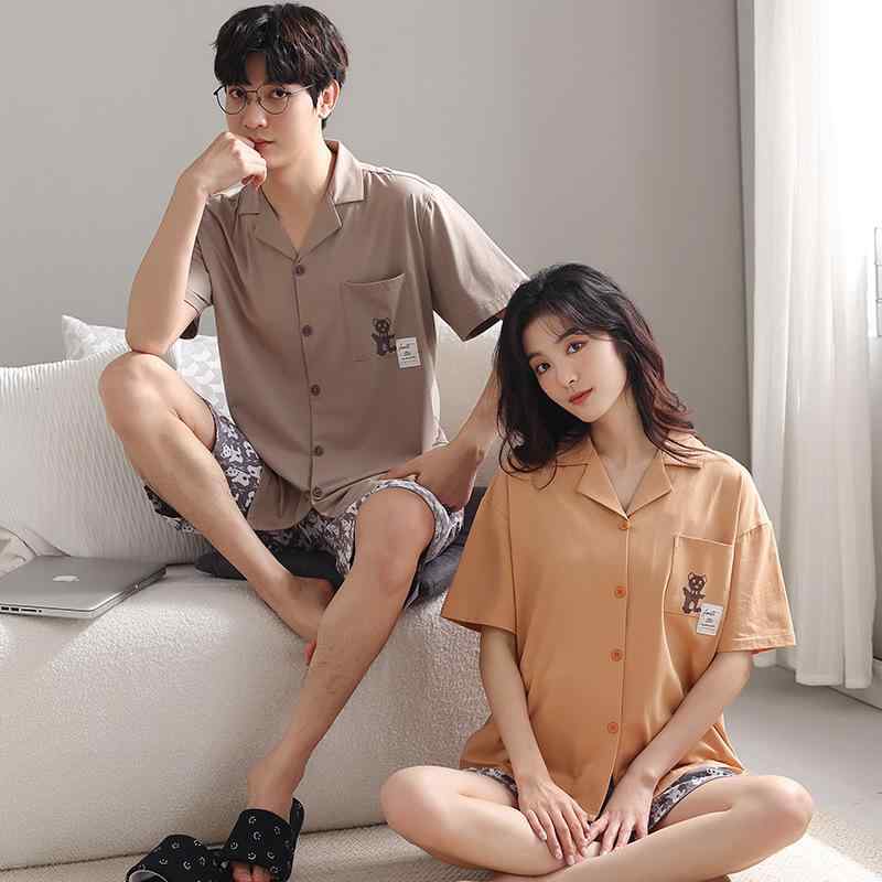 パジャマ 男女兼用 カップル かわいいくま 綿 コットン 半袖 ショートパンツ 接触冷感 ルームウェア 部..