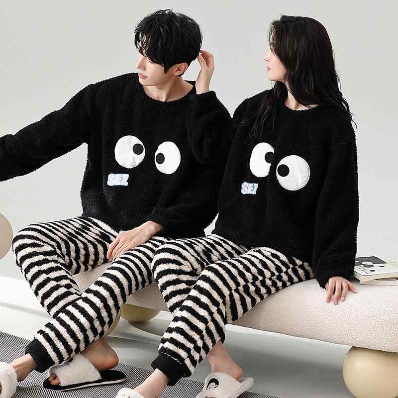 パジャマ ルームウェア メンズ レディース カップル ペア サンゴフリース 裏起毛 厚手 もこもこ 保温 ..