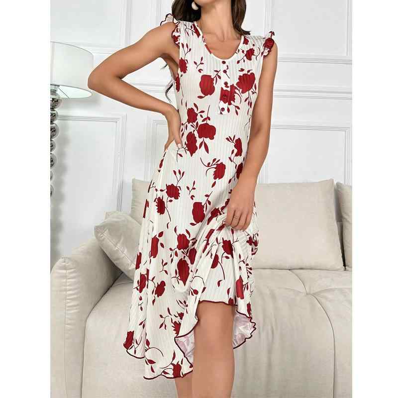 ワンピース レディース ルームウェア 欧米スタイル ラウンドネック ノースリーブ 高級感 花柄プリント ..