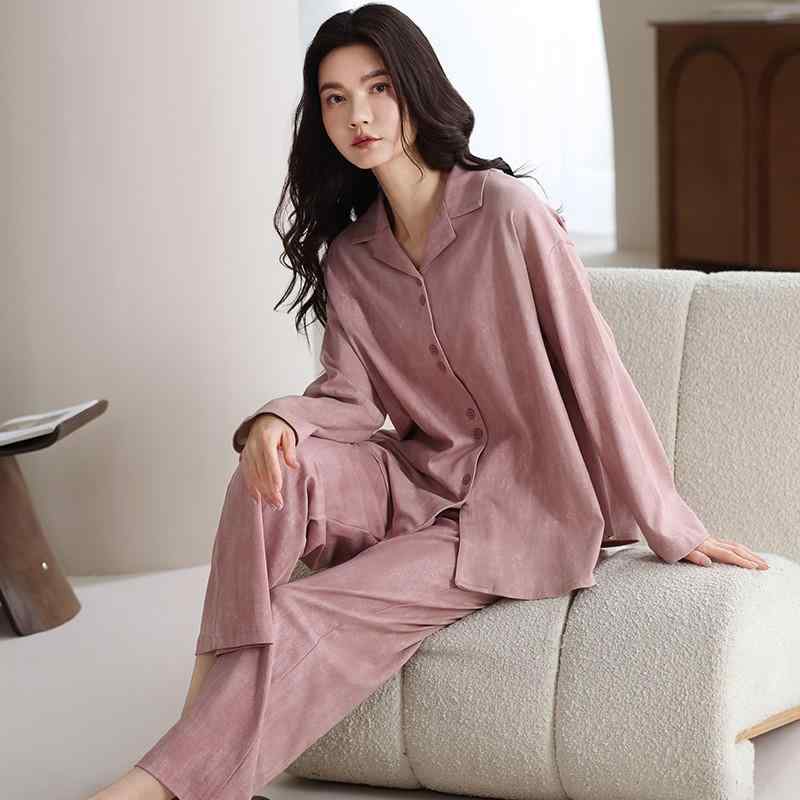 ルームウェア レディース 綿100% コットン 長袖 ロングパンツ テーラードカラー 上下セット 部屋着 パジャマ ワンマイルウェア シンプル カジュアル 快適 リラックス 春夏秋