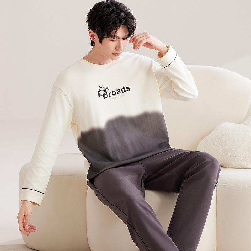 ルームウェア メンズ 綿ライク 長袖 丸首 ロングパンツ スタイリッシュ 高級感 快適 外出着 カジュアル..