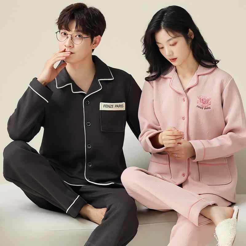 パジャマ カップル レディース メンズ 秋冬 中綿入り ニットキルト 厚手 保温 あったか 快適 長袖長ズ..