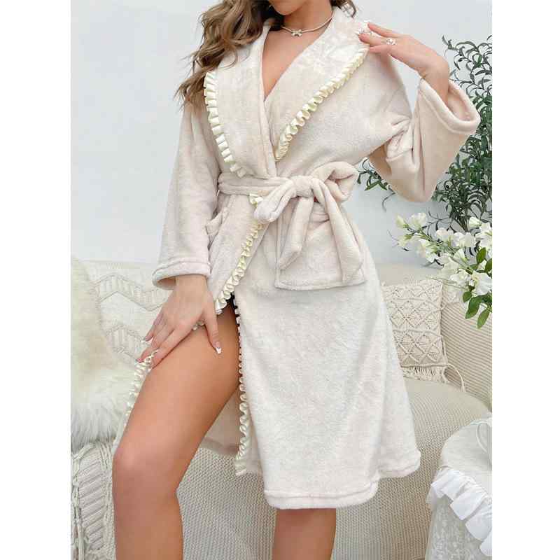 ルームウェア レディース ガウン サンゴフリース もこもこ ふわふわ 欧米風 大きめ襟 テーラードカラー..