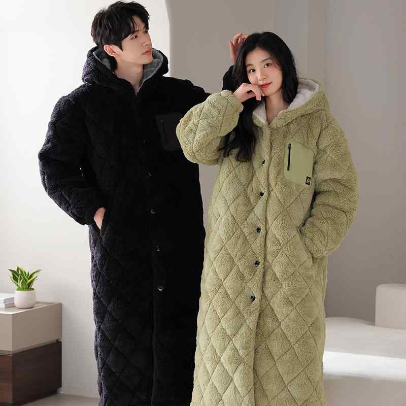 ルームウェア レディース 秋冬 サンゴフリース 極厚 裏起毛 中綿入り 三層構造 フード付き 長袖 ロングパンツ パジャマ セットアップ 前開き 保温 快適 おうち時間 ワンマイルウェア 高級感