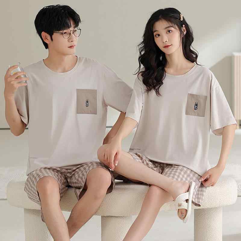 パジャマ メンズ レディース カップル 春夏 シンプル カジュアル 半袖 ショートパンツ 綿 さらさら 接触冷感 薄手 大きいサイズ ゆったり ルームウェア 部屋着 外出可能 上下セット