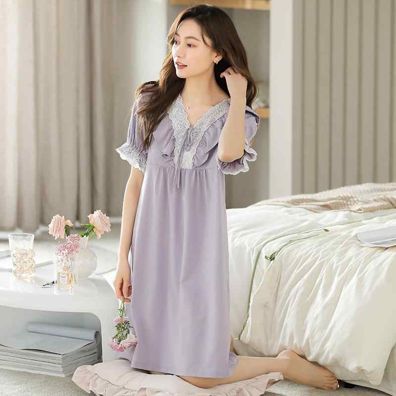 ワンピース レディース マタニティ 妊婦服 春夏秋 綿100% コットン 半袖 薄手 レース Vネック ゆったり..