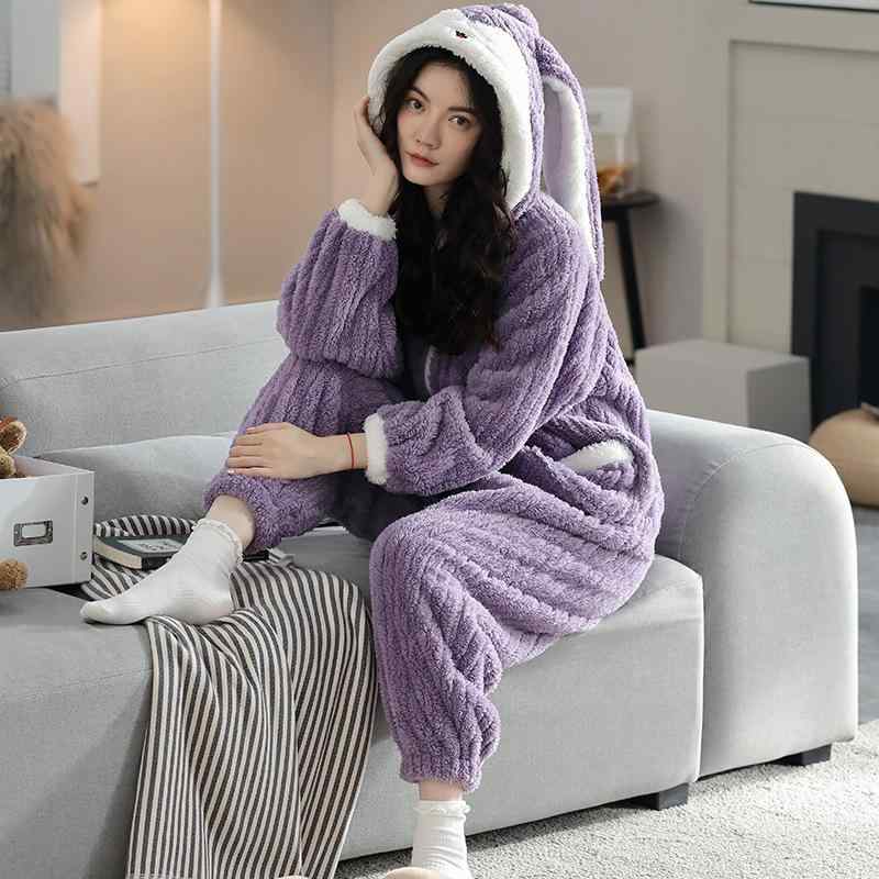 ルームウェア レディース 一体型 フランネル サンゴフリース 保温 あったか 厚手 ゆったり ルーズフィット カジュアル リラックス 部屋着 外着 ワンマイルウェア 秋冬