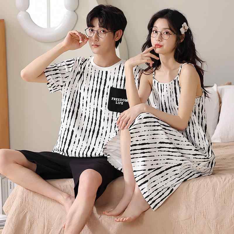 パジャマ メンズ レディース 春夏 カップル ペア ルームウェア ネグリジェ キャミソールワンピース 綿1..