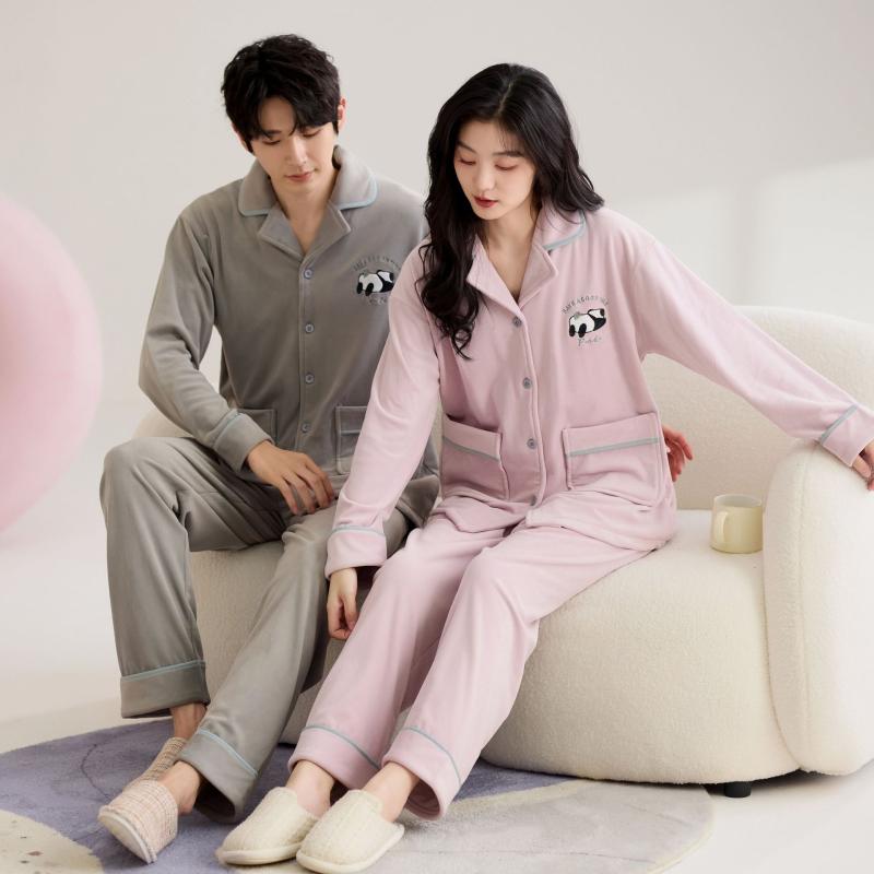 パジャマ ルームウェア 男女兼用 カップル 厚手 長袖 長ズボン 保温 あったか フリース 前開き 襟付き ゆったり カジュアル 秋冬 おうち時間 ワンマイルウェア
