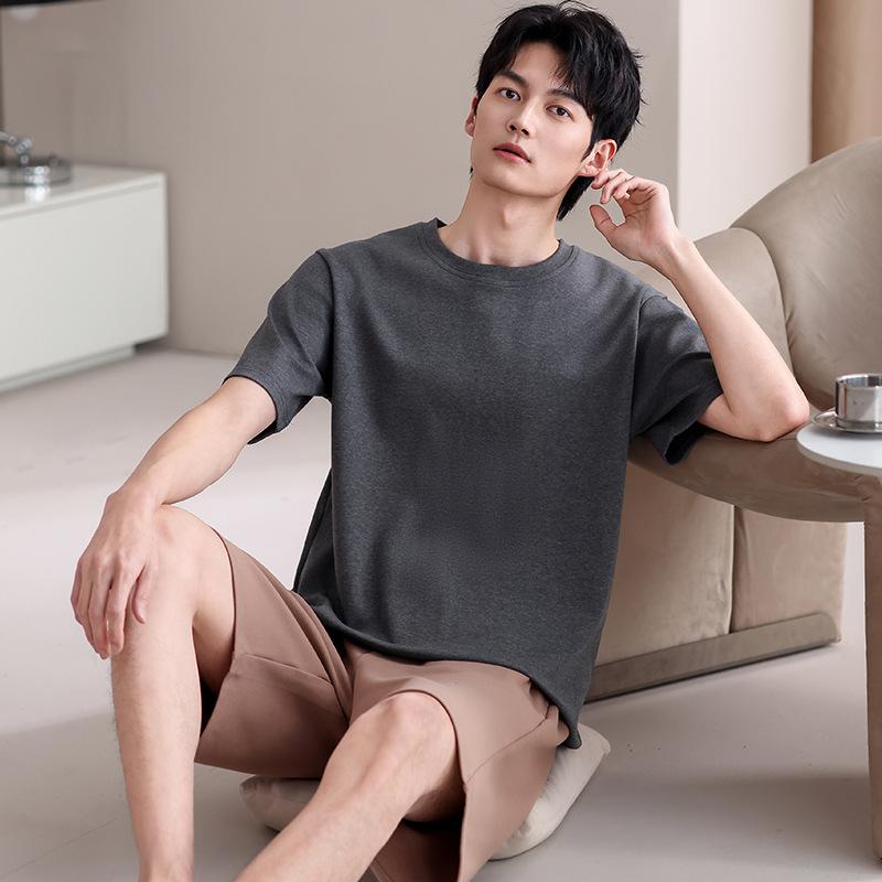 パジャマ メンズ 夏用 モダール 綿 七分袖 短パン ルームウェア 部屋着 丸首 無地 シンプル 吸湿 快適 ..