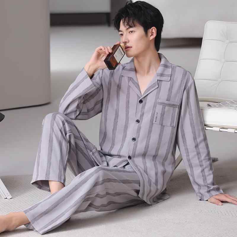 パジャマ メンズ 男性用 春秋 新疆綿100% コットン 長袖 テーラードカラー ルームウェア 部屋着 上下セット セットアップ 快適 カジュアル 外出OK おうち時間