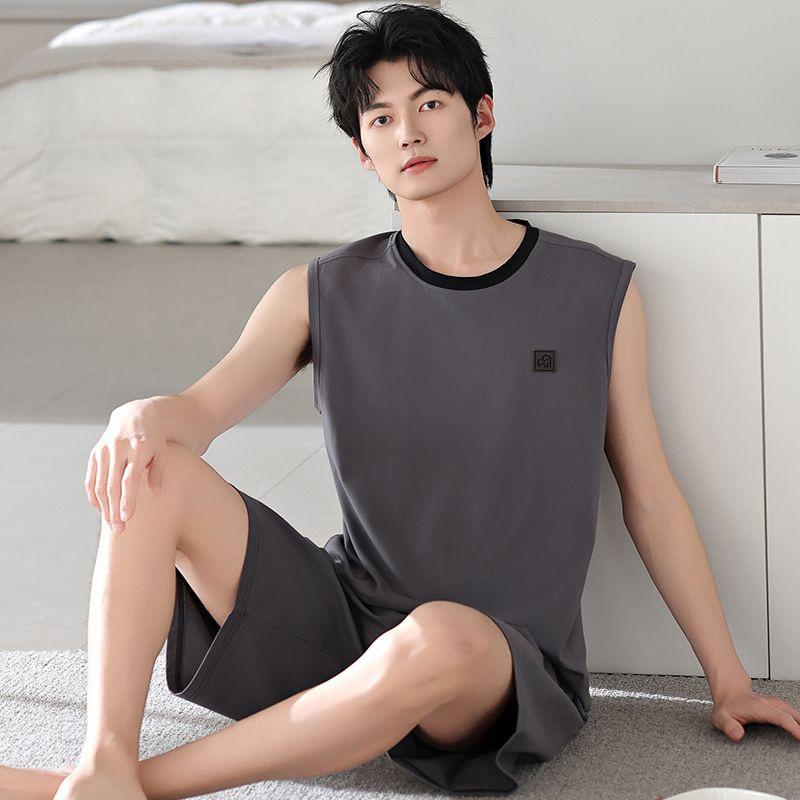 ルームウェア メンズ 夏 ノースリーブ タンクトップ ショートパンツ セットアップ 綿 コットン 薄手 ク..