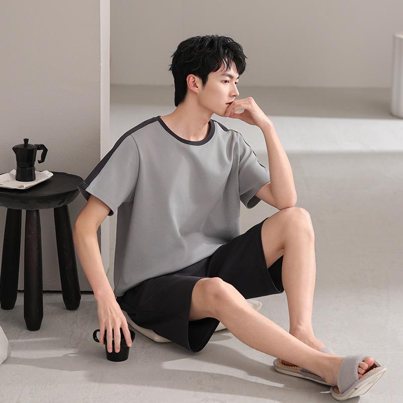 ルームウェア メンズ 純綿 コットン パジャマ 半袖 ショートパンツ 薄手 アルファベットプリント 高級感 カジュアル 外着 ワンマイルウェア 部屋着 上下セット 春夏秋