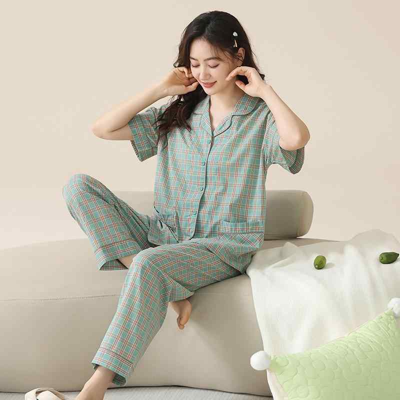 ルームウェア レディース 女性用 夏 高級感 半袖 純綿 コットン 薄手 テーラードカラー ロングパンツ カジュアル 快適 リラックス ワン..