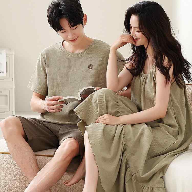 パジャマ カップル 夏 薄手 高級感 コットン 綿 快適 ルームウェア 部屋着 ワンマイルウェア レディース キャミソールワンピース メンズ 半袖 ショートパンツ 上下セット 大きいサイズ ゆったり