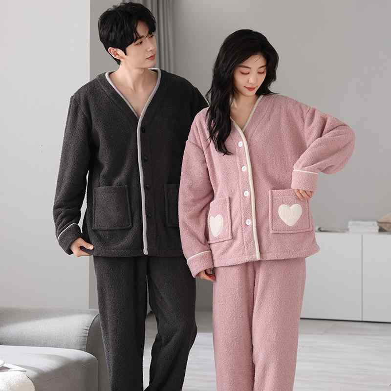 パジャマ メンズ レディース ペア カップル ルームウェア ボアフリース ポリエステル セットアップ 長..