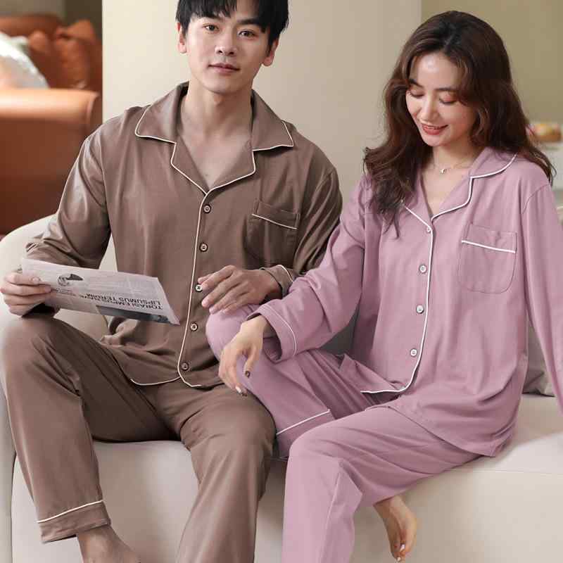 パジャマ ペア カップル 男女兼用 モダール セットアップ 上下セット 春秋 長袖 前開き 襟付き ポロ襟 ..