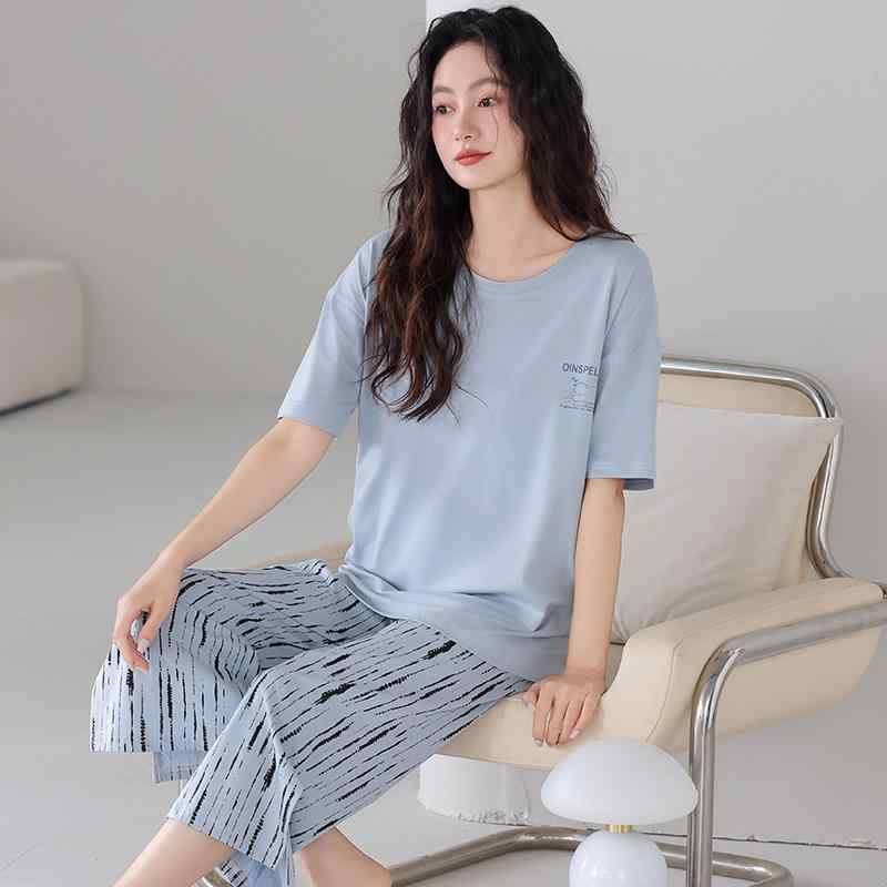 ルームウェア レディース 春夏 モダール繊維 薄手 軽量 半袖 七分丈パンツ クロップドパンツ ラウンド..