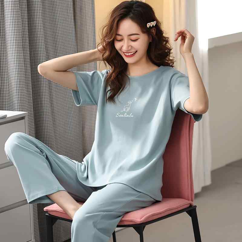 パジャマ レディース ルームウェア 春夏 薄手 半袖 ロングパンツ モダール 上下セット 大きいサイズ 部屋着 ワンマイルウェア ラウンドネック ゆったり 通気性 吸湿速乾 快適