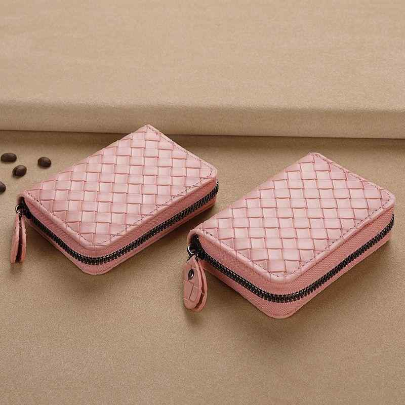 財布 レディース 編み込み PUレザー カードケース コインケース 小銭入れ 大容量 二つ折り コンパクト スリム 超軽量 ミニ財布 キャッシュレス対応 ブラック ピンク ブルー グリーン