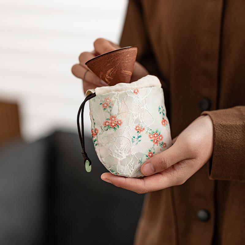 巾着 中華風 禅テイスト 布製 茶器 カップ 湯呑み アクセサリー ジュエリー 骨董品 文玩 小物 収納ポー..