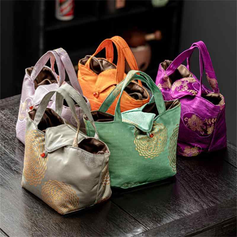 茶道バッグ 茶器収納 携帯用 旅行 トラベル 布製 ファブリック 厚手 丈夫 手提げ トート シンプル 無地 ジャガード織り 織り柄 青 ブルー カジュアル おしゃれ 普段使い