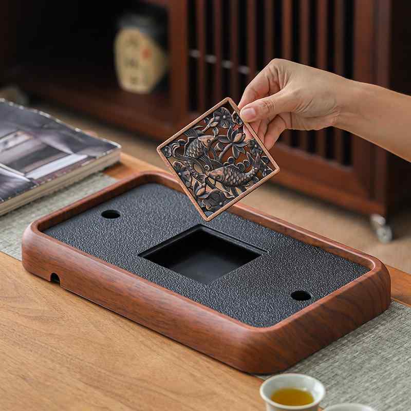 茶盤 新中式スタイル モダンチャイニーズ 家庭用 功夫茶器 石目調デザイン 乾式 無垢材風 茶台 ティー..