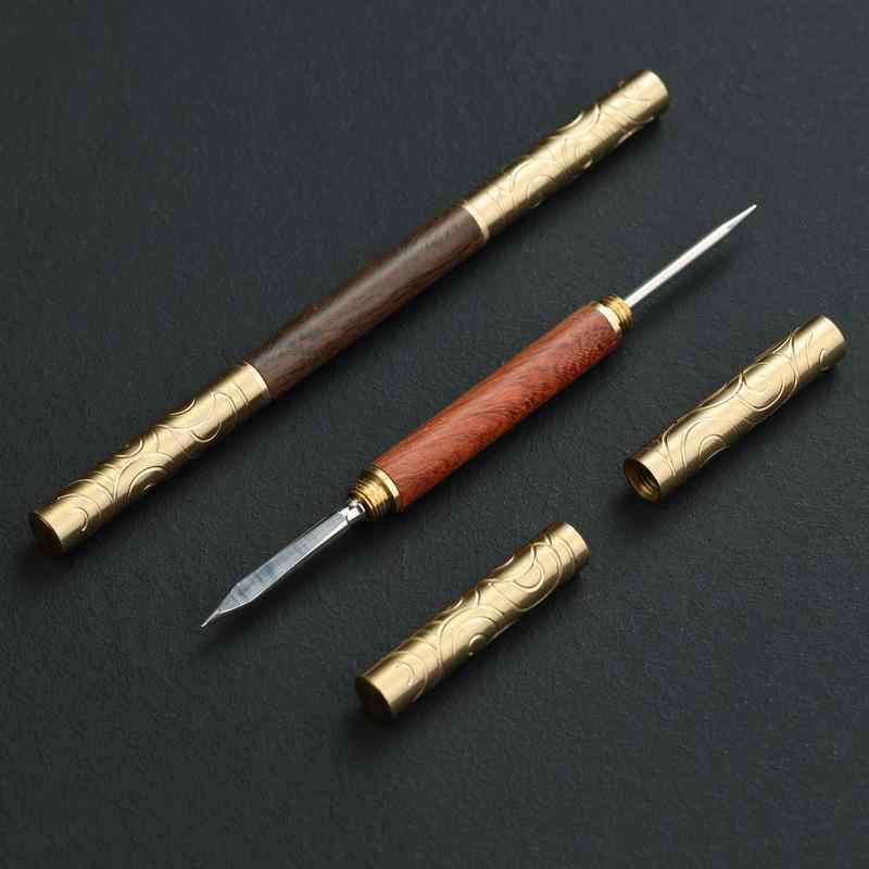 茶器 プーアル茶専用 茶刀 茶針 両用 黒檀 無垢材 ステンレス製 精巧 中華風 茶道具 中国茶 ティーナイ..