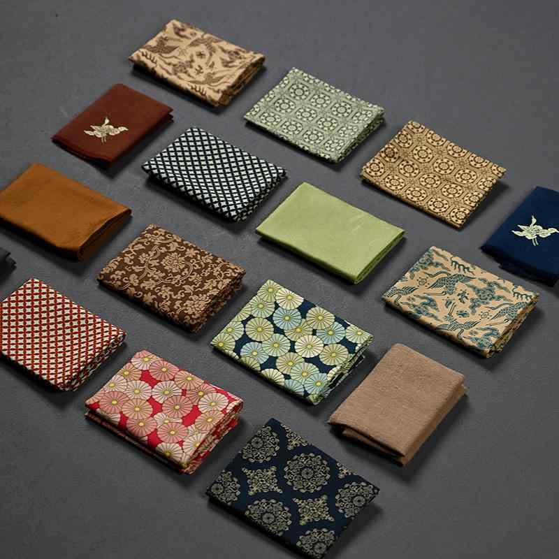 茶巾 吸水性 速乾 綿麻素材 天然素材 手作り 高品質 和モダン 団花紋様 茶席マット 正方形 茶卓敷物 茶道 茶器用 乾泡用 普段使い おもてなし おしゃれ インテリア雑貨