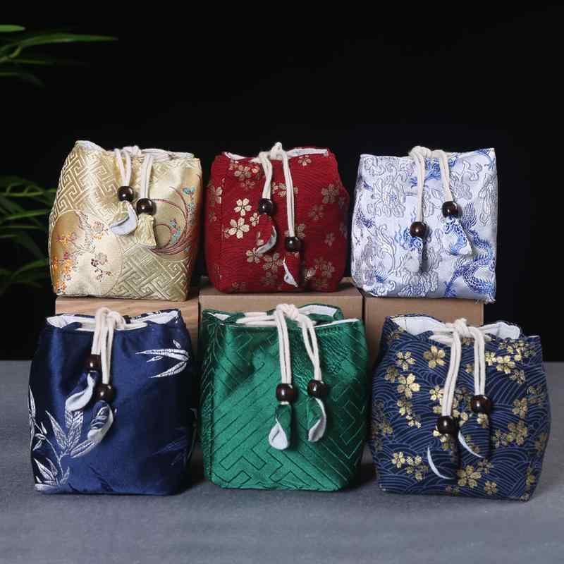 茶道具 茶器 携帯用 旅行用 布製 ファブリック 収納ポーチ 巾着袋 コンパクト 軽量 おしゃれ 中国風 モ..