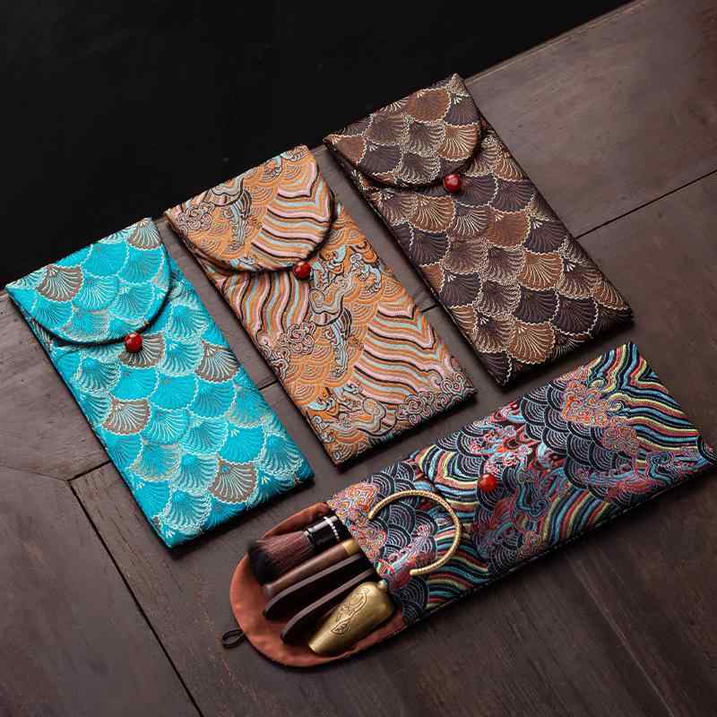 茶道具 六君子セット 収納ポーチ 布製 トラベルケース 携帯用 茶器 茶道アクセサリー 小物整理袋 ペン..