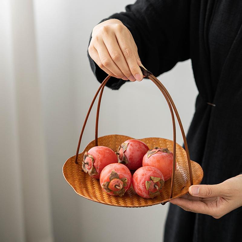 バスケット 和風 レトロ アンティーク 手提げ 持ち運び 竹編み 竹細工 フルーツ 果物 菓子 スイーツ お..