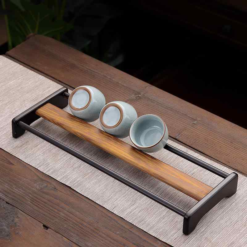 茶器収納 無垢材 茶杯スタンド 紫檀 木製 カップホルダー 水切りラック 茶道具収納棚 湯呑み乾燥 ディ..